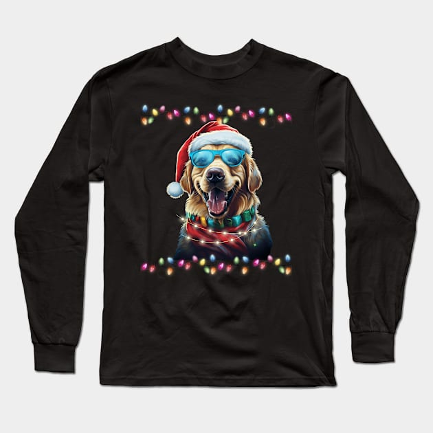 Dog-Santa Hat Christmas Lights Funny Dog Christmas Long Sleeve T-Shirt by Positive Designer